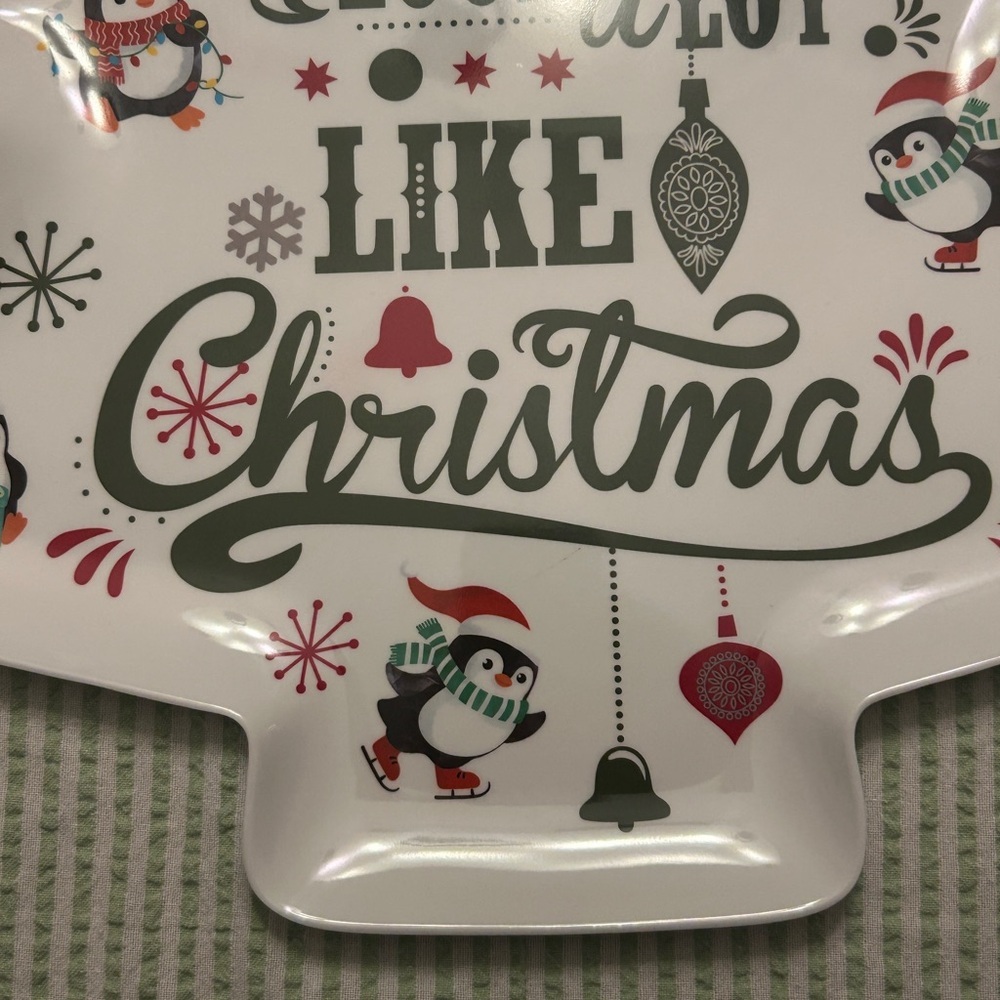 Christmas Tree Shaped Plate Penguin It’s Beginning to Look a lot like Christmas - Picture 10 of 16